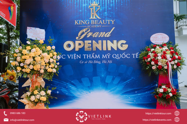 Thiết kế – thi công sân khấu, backdrop, cổng chào Dịch vụ tổ chức khai trương trọn gói, uy tín Vietlink Events